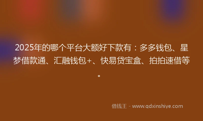 2025年的哪个平台大额好下款有：多多钱包、星梦借款通、汇融钱包+、快易贷宝盒、拍拍速借等。