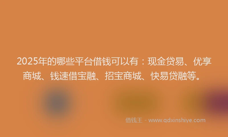 2025年的哪些平台借钱可以有：现金贷易、优享商城、钱速借宝融、招宝商城、快易贷融等。