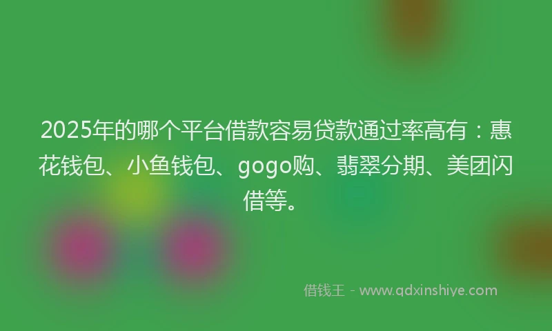 2025年的哪个平台借款容易贷款通过率高有：惠花钱包、小鱼钱包、gogo购、翡翠分期、美团闪借等。