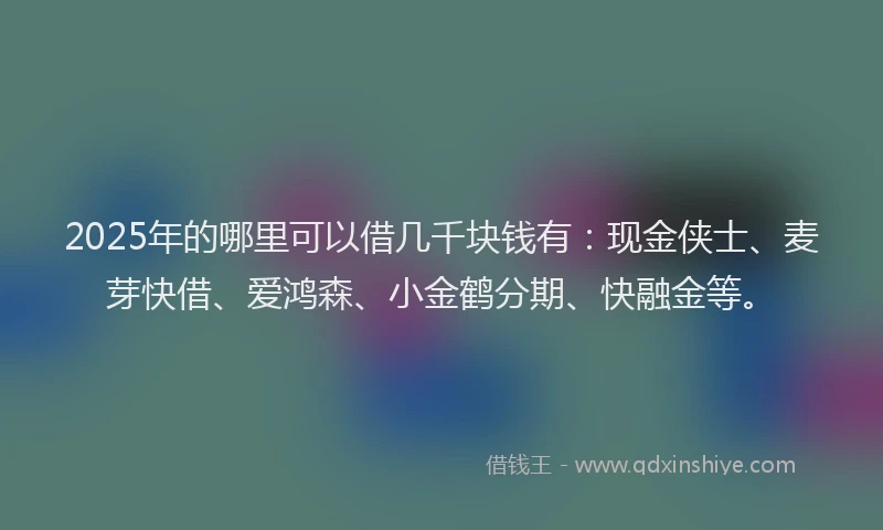 2025年的哪里可以借几千块钱有：现金侠士、麦芽快借、爱鸿森、小金鹤分期、快融金等。