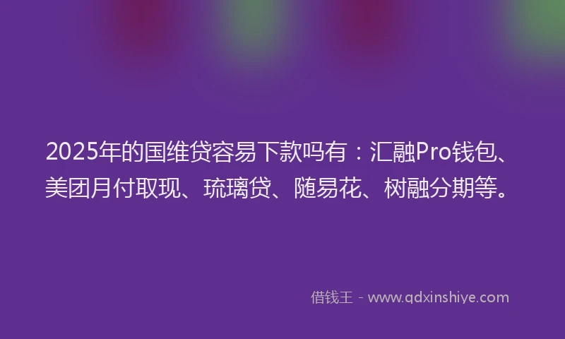 2025年的国维贷容易下款吗有：汇融Pro钱包、美团月付取现、琉璃贷、随易花、树融分期等。