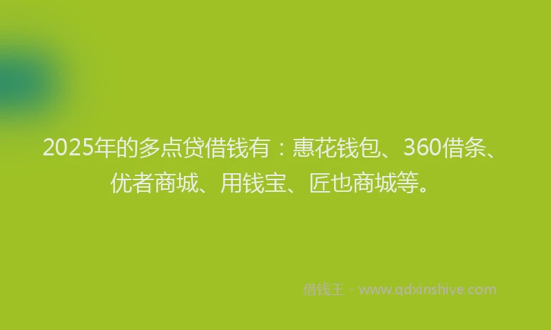 2025年的多点贷借钱有：惠花钱包、360借条、优者商城、用钱宝、匠也商城等。