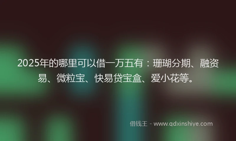 2025年的哪里可以借一万五有：珊瑚分期、融资易、微粒宝、快易贷宝盒、爱小花等。