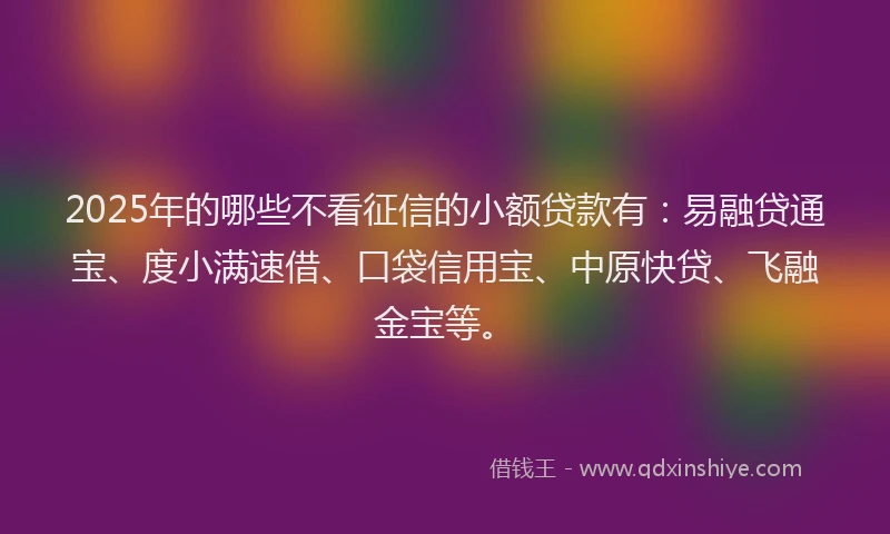 2025年的哪些不看征信的小额贷款有：易融贷通宝、度小满速借、口袋信用宝、中原快贷、飞融金宝等。