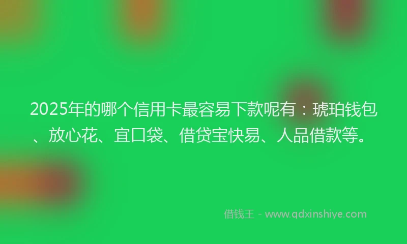 2025年的哪个信用卡最容易下款呢有：琥珀钱包、放心花、宜口袋、借贷宝快易、人品借款等。