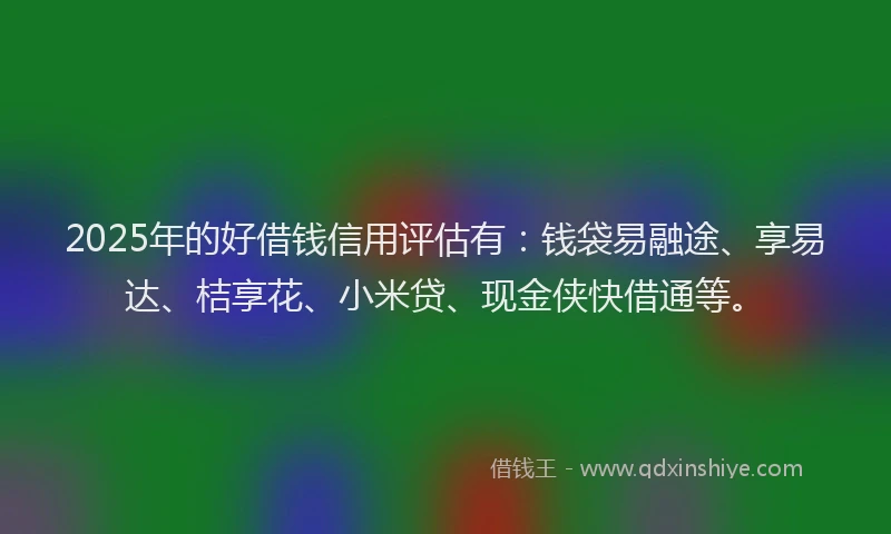 2025年的好借钱信用评估有：钱袋易融途、享易达、桔享花、小米贷、现金侠快借通等。