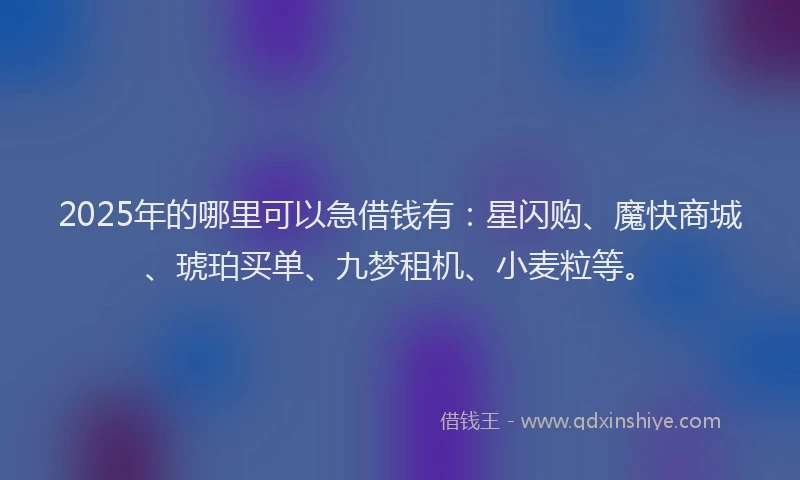 2025年的哪里可以急借钱有：星闪购、魔快商城、琥珀买单、九梦租机、小麦粒等。
