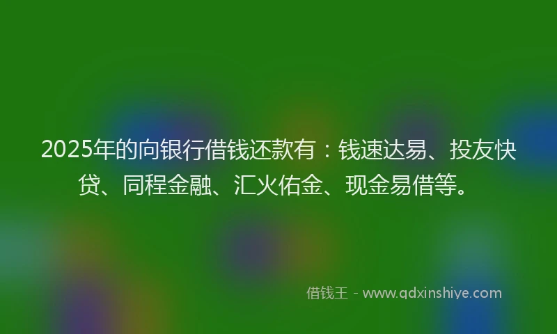 2025年的向银行借钱还款有：钱速达易、投友快贷、同程金融、汇火佑金、现金易借等。