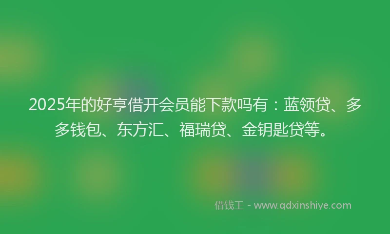 2025年的好亨借开会员能下款吗有：蓝领贷、多多钱包、东方汇、福瑞贷、金钥匙贷等。