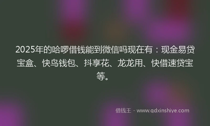 2025年的哈啰借钱能到微信吗现在有：现金易贷宝盒、快鸟钱包、抖享花、龙龙用、快借速贷宝等。