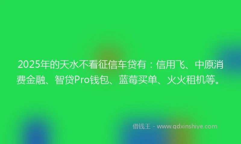 2025年的天水不看征信车贷有：信用飞、中原消费金融、智贷Pro钱包、蓝莓买单、火火租机等。
