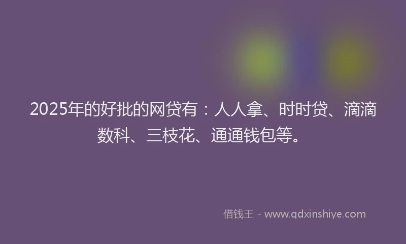 2025年的好批的网贷有：人人拿、时时贷、滴滴数科、三枝花、通通钱包等。