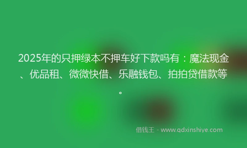 2025年的只押绿本不押车好下款吗有：魔法现金、优品租、微微快借、乐融钱包、拍拍贷借款等。