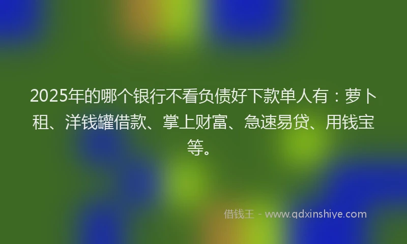2025年的哪个银行不看负债好下款单人有：萝卜租、洋钱罐借款、掌上财富、急速易贷、用钱宝等。