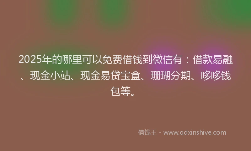 2025年的哪里可以免费借钱到微信有：借款易融、现金小站、现金易贷宝盒、珊瑚分期、哆哆钱包等。