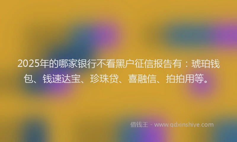 2025年的哪家银行不看黑户征信报告有：琥珀钱包、钱速达宝、珍珠贷、喜融信、拍拍用等。