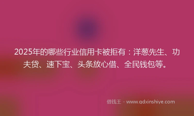 2025年的哪些行业信用卡被拒有：洋葱先生、功夫贷、速下宝、头条放心借、全民钱包等。