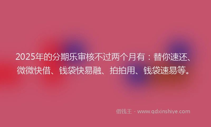 2025年的分期乐审核不过两个月有：替你速还、微微快借、钱袋快易融、拍拍用、钱袋速易等。
