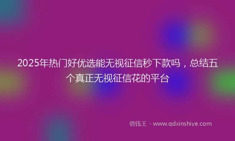 2025年热门好优选能无视征信秒下款吗，总结五个真正无视征信花的平台