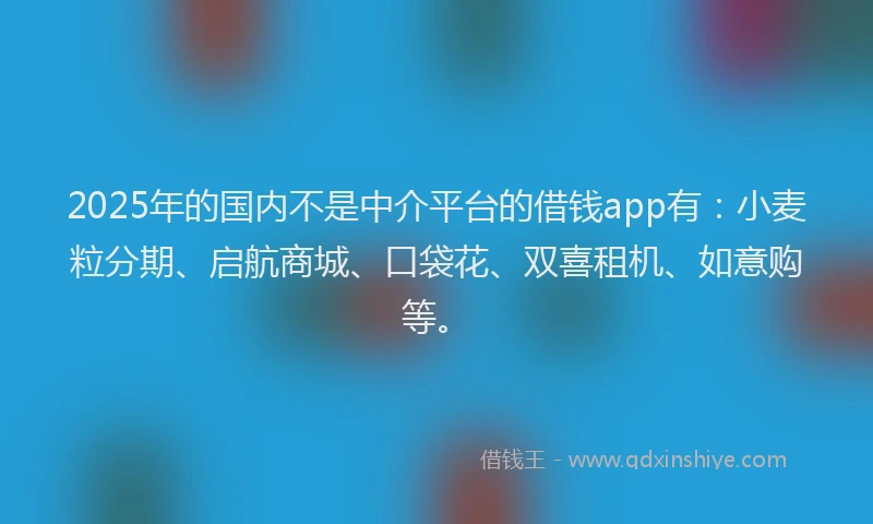 2025年的国内不是中介平台的借钱app有：小麦粒分期、启航商城、口袋花、双喜租机、如意购等。