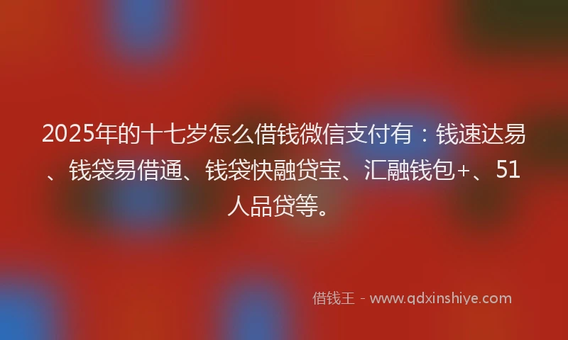 2025年的十七岁怎么借钱微信支付有：钱速达易、钱袋易借通、钱袋快融贷宝、汇融钱包+、51人品贷等。