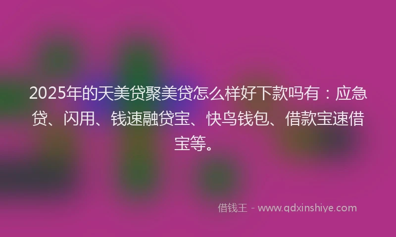 2025年的天美贷聚美贷怎么样好下款吗有：应急贷、闪用、钱速融贷宝、快鸟钱包、借款宝速借宝等。