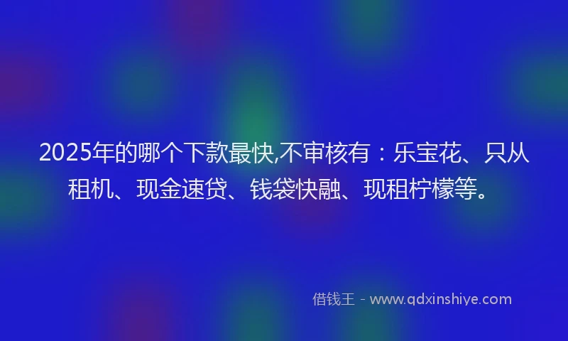 2025年的哪个下款最快,不审核有：乐宝花、只从租机、现金速贷、钱袋快融、现租柠檬等。