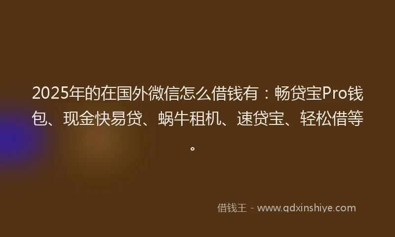 2025年的在国外微信怎么借钱有：畅贷宝Pro钱包、现金快易贷、蜗牛租机、速贷宝、轻松借等。
