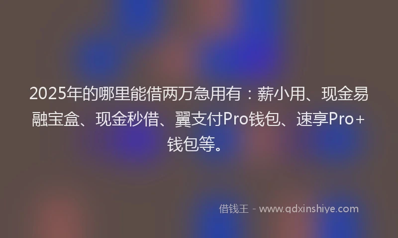 2025年的哪里能借两万急用有：薪小用、现金易融宝盒、现金秒借、翼支付Pro钱包、速享Pro+钱包等。