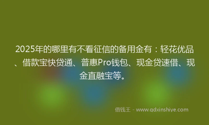 2025年的哪里有不看征信的备用金有：轻花优品、借款宝快贷通、普惠Pro钱包、现金贷速借、现金直融宝等。