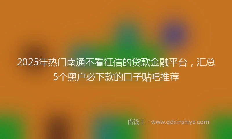 2025年热门南通不看征信的贷款金融平台，汇总5个黑户必下款的口子贴吧推荐