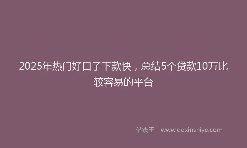 2025年热门好口子下款快，总结5个贷款10万比较容易的平台