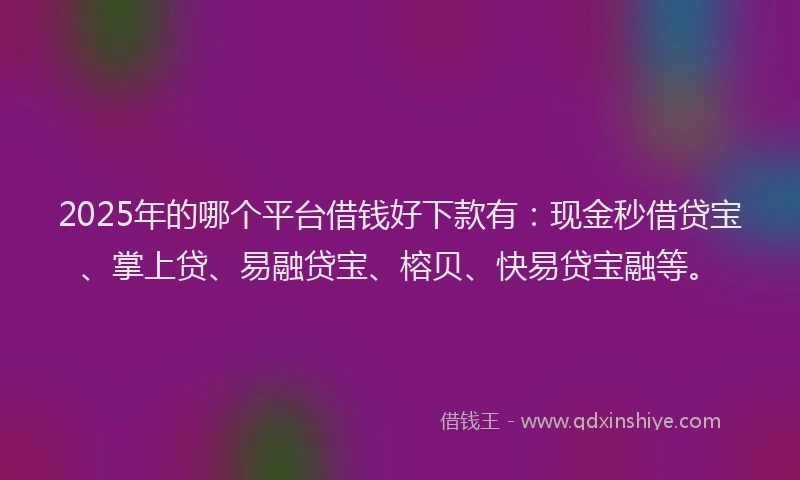 2025年的哪个平台借钱好下款有：现金秒借贷宝、掌上贷、易融贷宝、榕贝、快易贷宝融等。