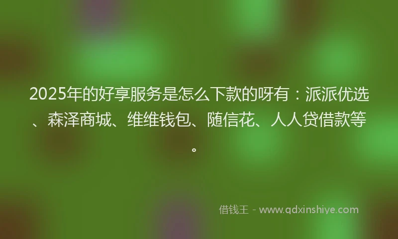 2025年的好享服务是怎么下款的呀有：派派优选、森泽商城、维维钱包、随信花、人人贷借款等。