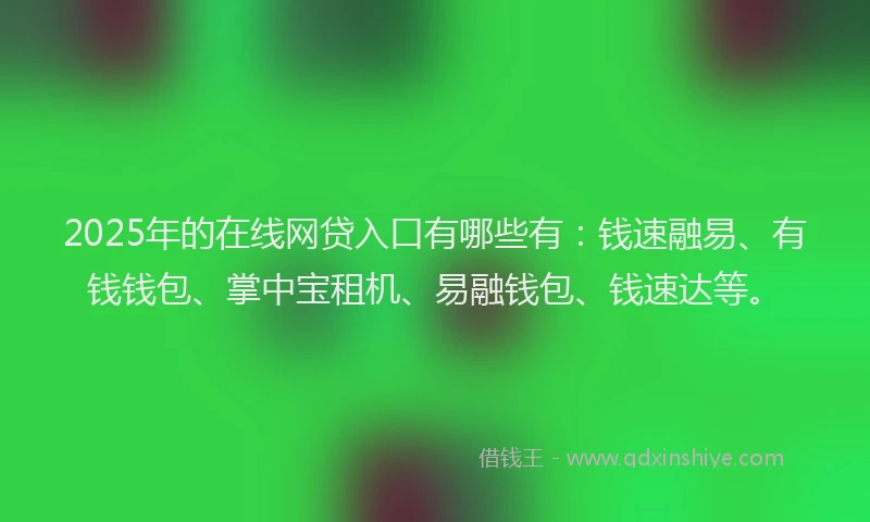 2025年的在线网贷入口有哪些有：钱速融易、有钱钱包、掌中宝租机、易融钱包、钱速达等。