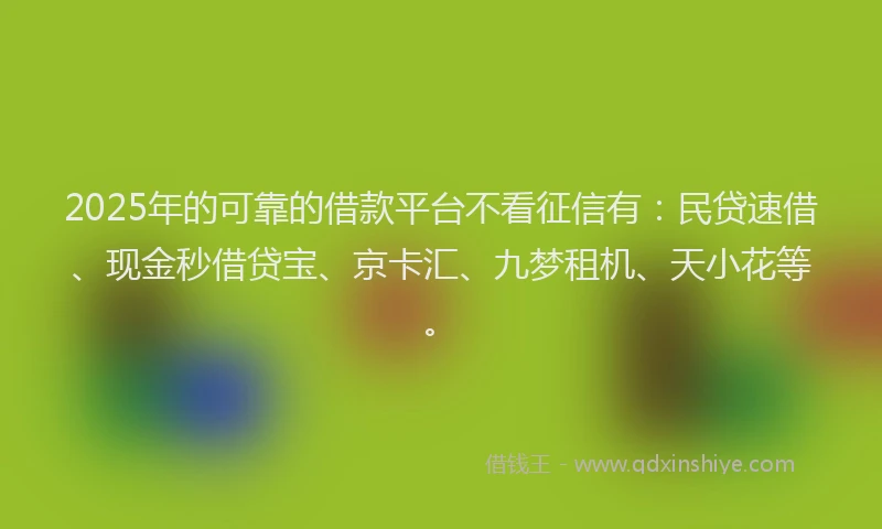 2025年的可靠的借款平台不看征信有：民贷速借、现金秒借贷宝、京卡汇、九梦租机、天小花等。