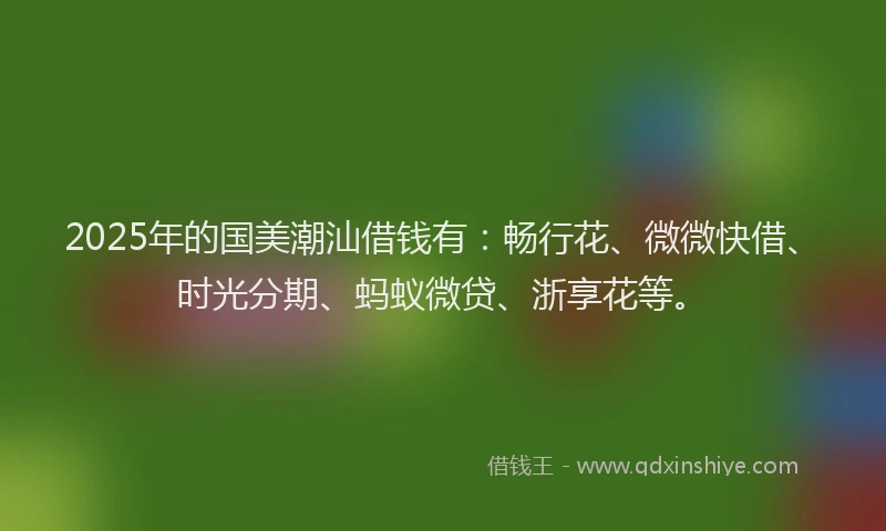 2025年的国美潮汕借钱有：畅行花、微微快借、时光分期、蚂蚁微贷、浙享花等。