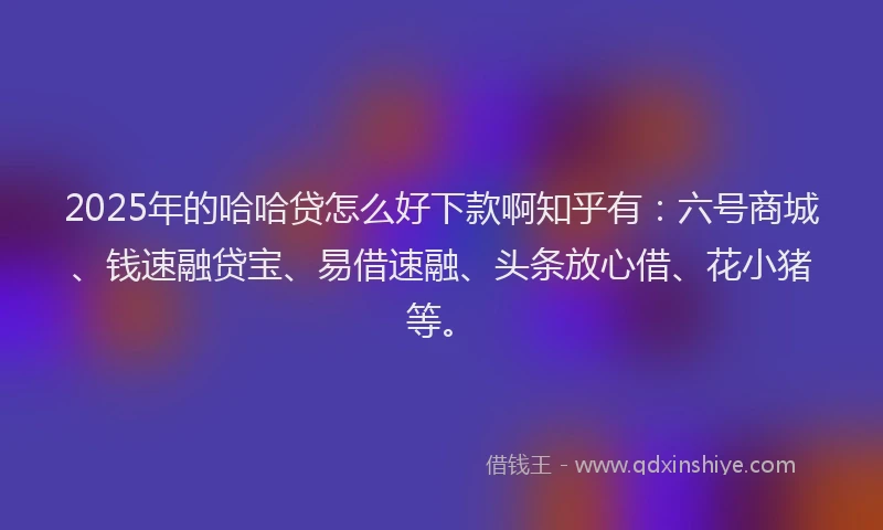 2025年的哈哈贷怎么好下款啊知乎有：六号商城、钱速融贷宝、易借速融、头条放心借、花小猪等。