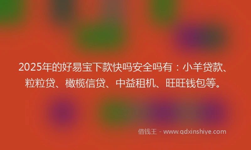 2025年的好易宝下款快吗安全吗有：小羊贷款、粒粒贷、橄榄信贷、中益租机、旺旺钱包等。