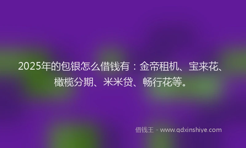 2025年的包银怎么借钱有：金帝租机、宝来花、橄榄分期、米米贷、畅行花等。