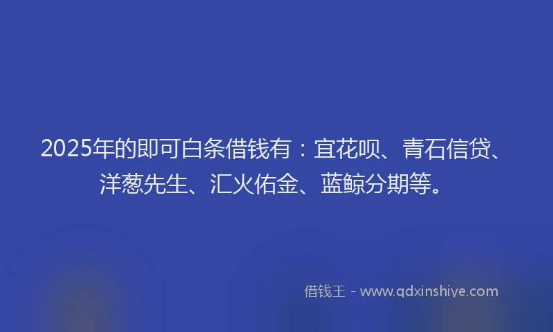 2025年的即可白条借钱有：宜花呗、青石信贷、洋葱先生、汇火佑金、蓝鲸分期等。