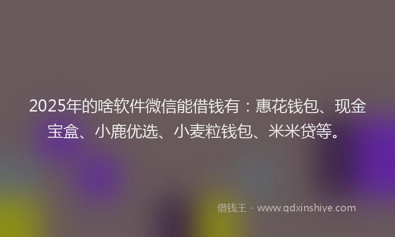 2025年的啥软件微信能借钱有：惠花钱包、现金宝盒、小鹿优选、小麦粒钱包、米米贷等。