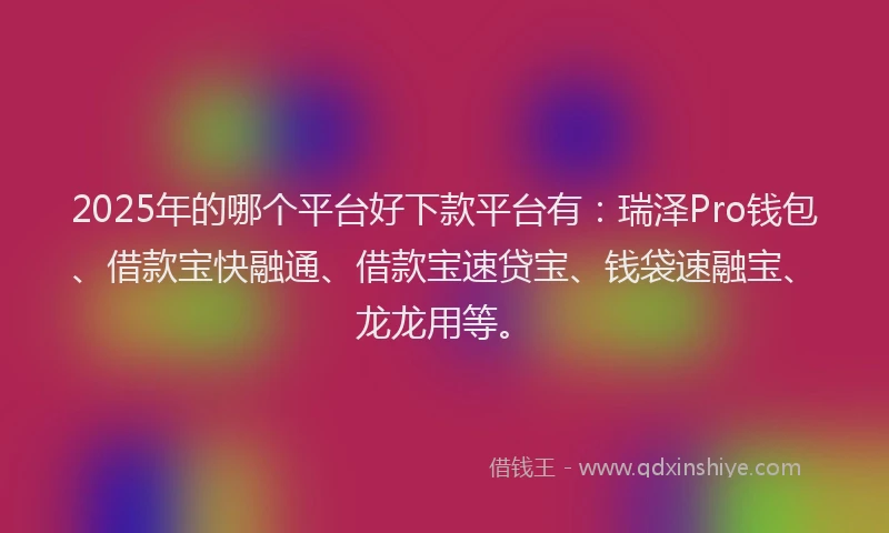 2025年的哪个平台好下款平台有：瑞泽Pro钱包、借款宝快融通、借款宝速贷宝、钱袋速融宝、龙龙用等。