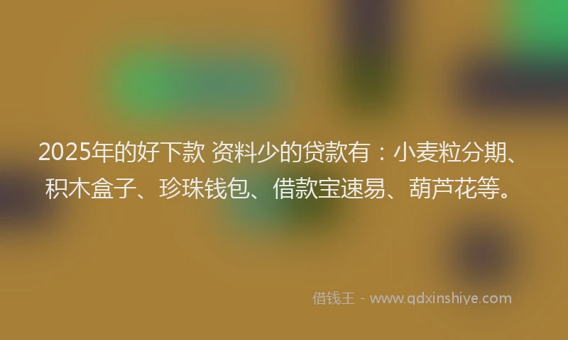 2025年的好下款 资料少的贷款有：小麦粒分期、积木盒子、珍珠钱包、借款宝速易、葫芦花等。