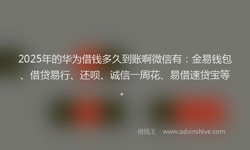 2025年的华为借钱多久到账啊微信有：金易钱包、借贷易行、还呗、诚信一周花、易借速贷宝等。