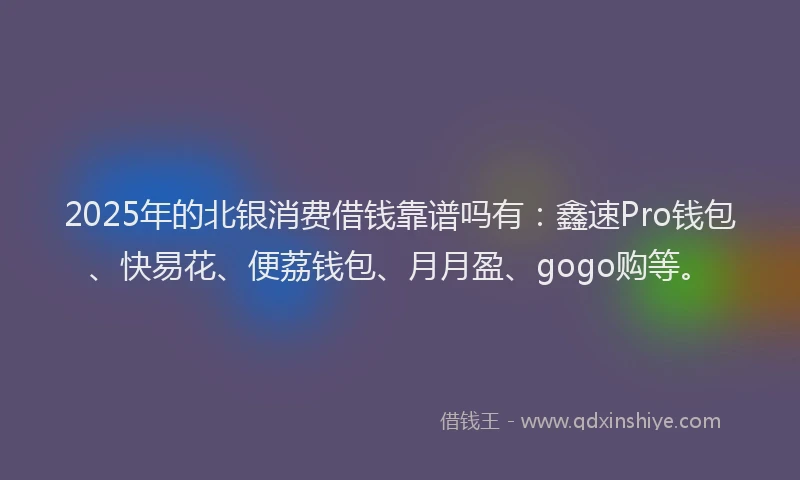 2025年的北银消费借钱靠谱吗有：鑫速Pro钱包、快易花、便荔钱包、月月盈、gogo购等。