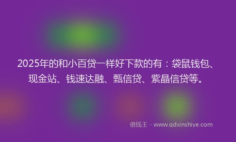 2025年的和小百贷一样好下款的有：袋鼠钱包、现金站、钱速达融、甄信贷、紫晶信贷等。
