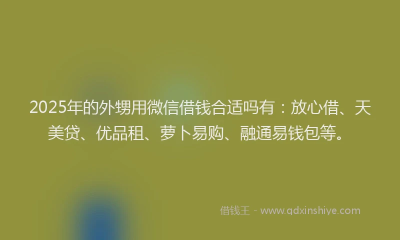 2025年的外甥用微信借钱合适吗有：放心借、天美贷、优品租、萝卜易购、融通易钱包等。