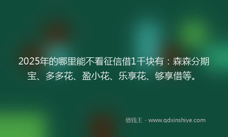 2025年的哪里能不看征信借1千块有：森森分期宝、多多花、盈小花、乐享花、够享借等。