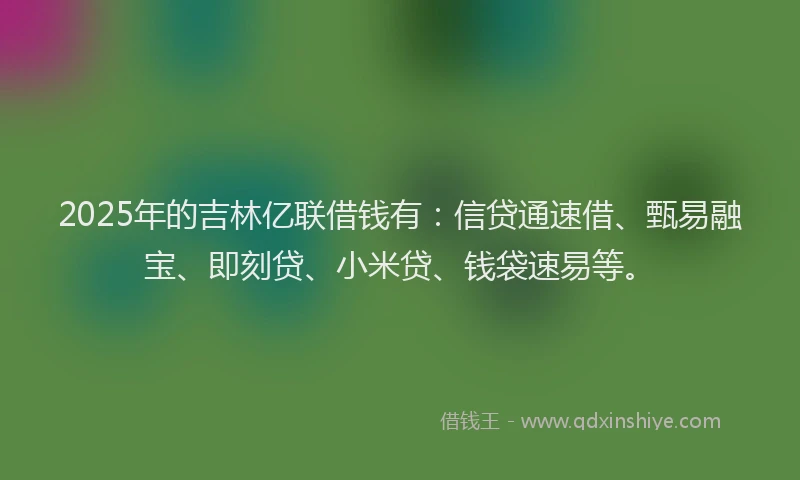 2025年的吉林亿联借钱有：信贷通速借、甄易融宝、即刻贷、小米贷、钱袋速易等。